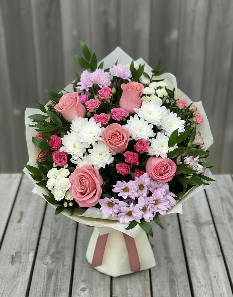 Букет цветов из: Альстромерии, Гвоздики, Розы и Хризантемы в Щучьем Воронежской области