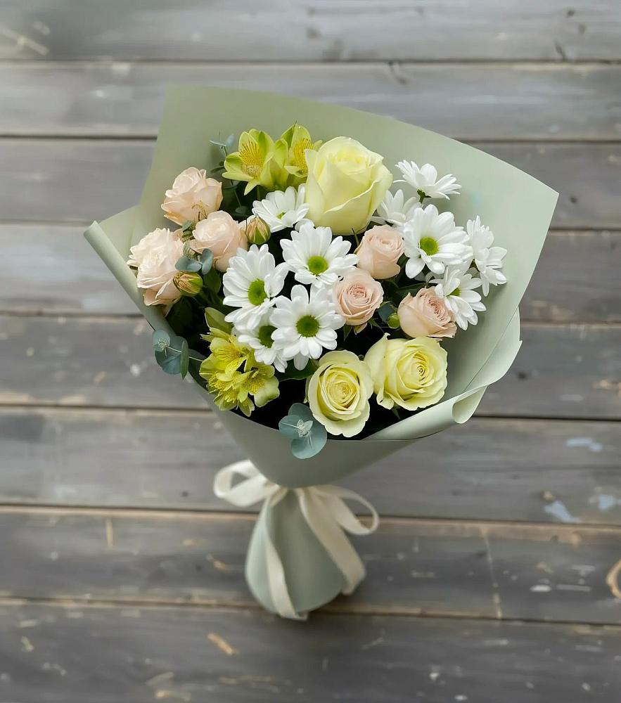 Букет цветов из: Альстромерии, Розы и Хризантемы в Щучьем Воронежской области
