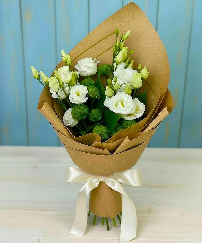 Букет цветов из: Хризантемы и Лизиантусы в Щучьем Воронежской области