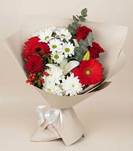 Букет цветов из:  Розы, Хризантемы, Герберы и Лилии в Щучьем Воронежской области