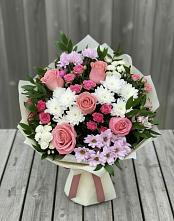 Букет цветов из:  Альстромерии, Гвоздики, Розы и Хризантемы в Щучьем Воронежской области