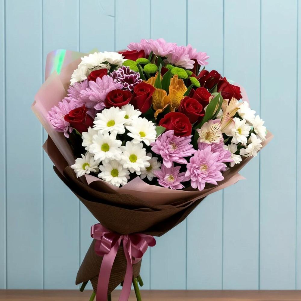 Букет цветов из: Розы, Хризантемы и Альстромерии в Щучьем Воронежской области
