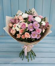 Букет цветов из:  Хризантемы, Розы и Альстромерии в Щучьем Воронежской области