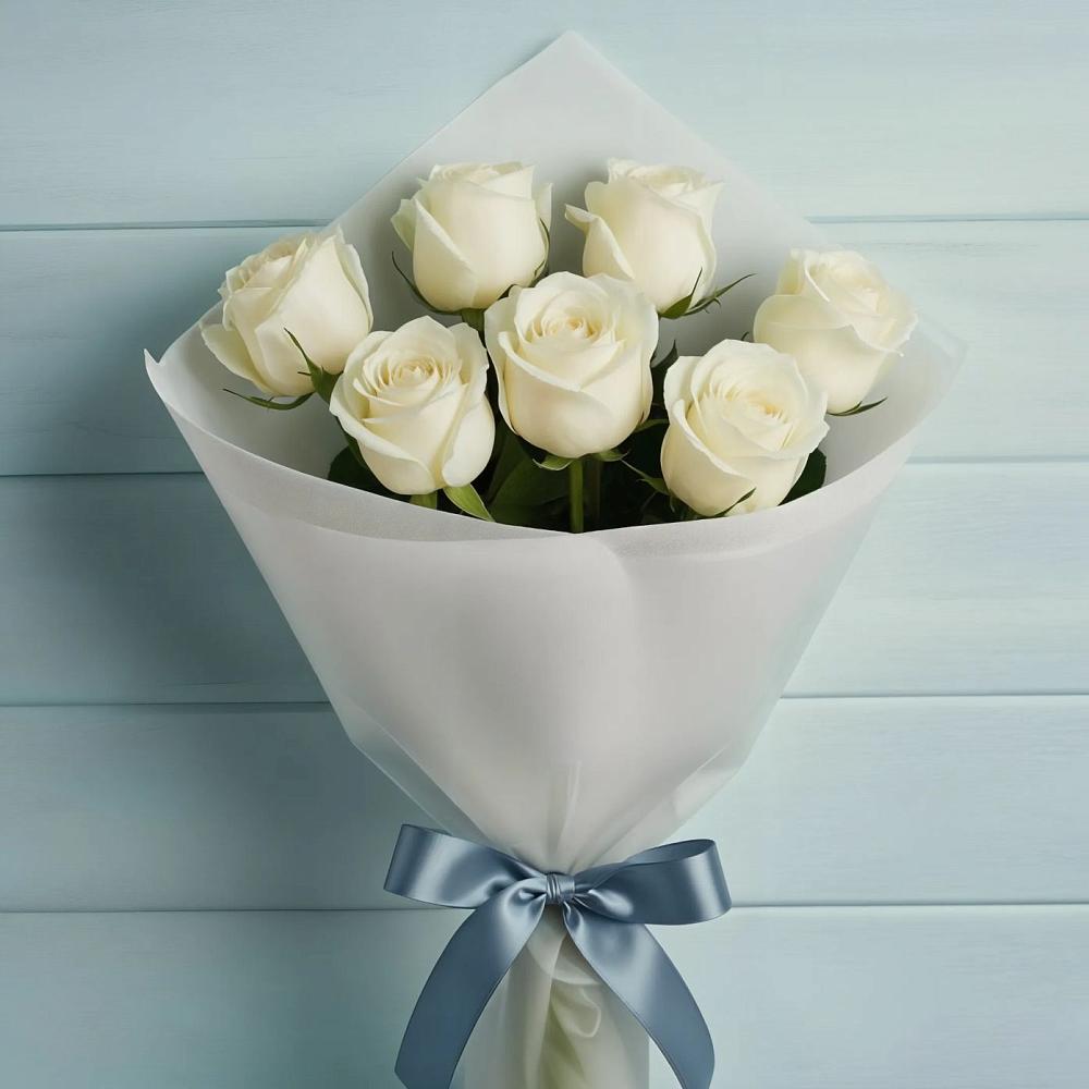 Букет 7 Белых роз Эдлесс Лав в Щучьем Воронежской области