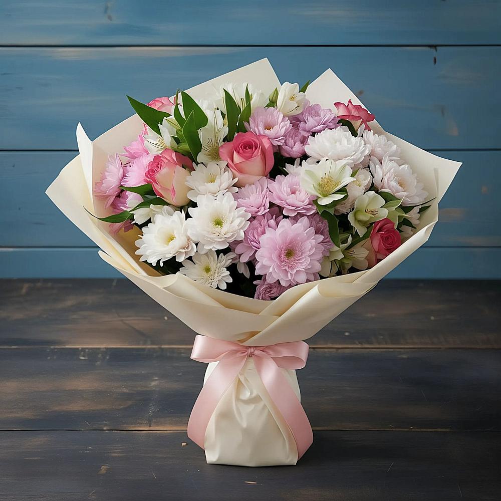 Букет цветов из: Хризантемы, Альстромерии и Розы в Щучьем Воронежской области